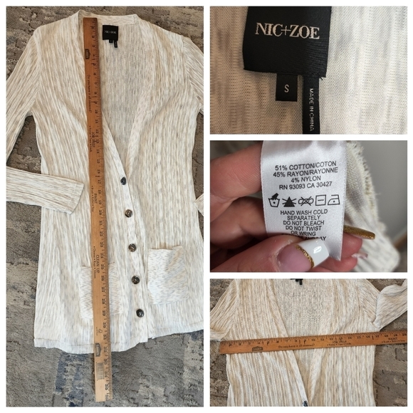 Nic+Zoe knite grey/cream button cardigan. pockets. size small - Picture 5 of 17